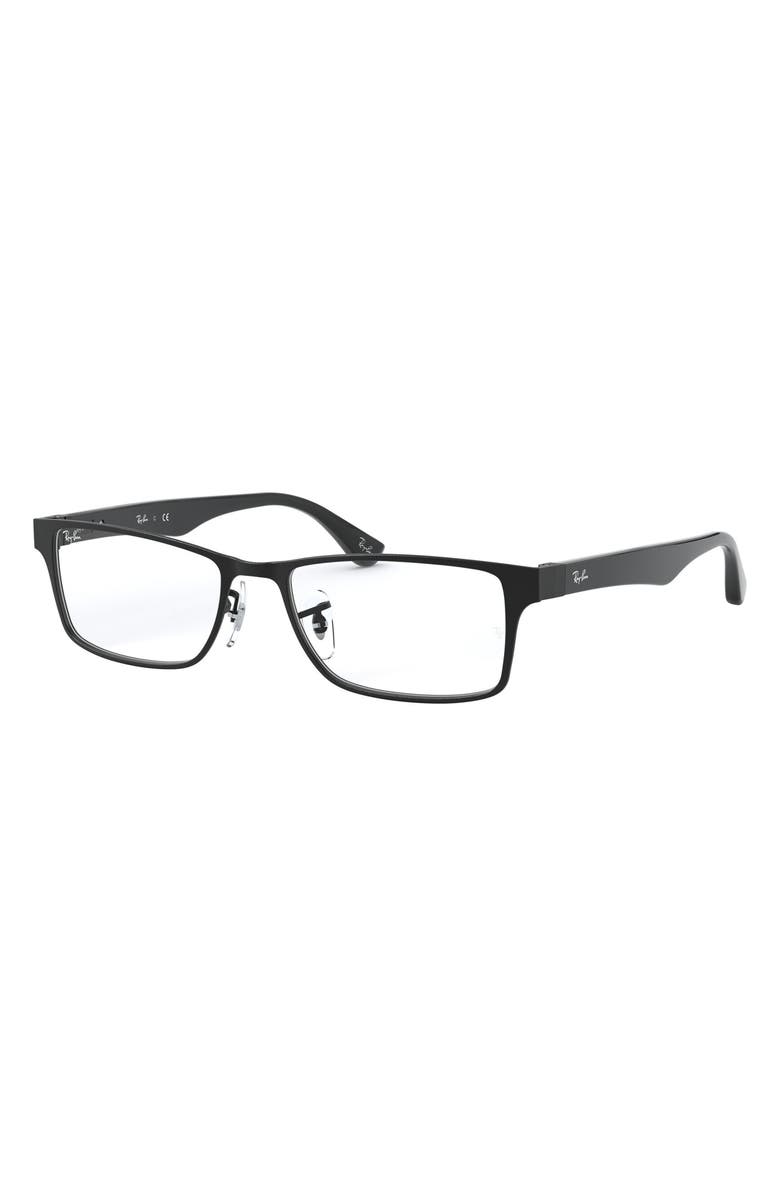 Ray-Ban Unisex 53mm Rectangular Optical Glasses, Alternate, color, Shiny Black