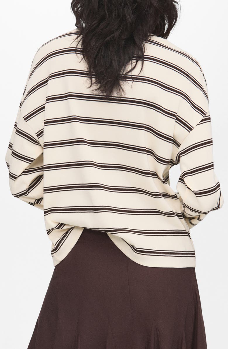 MANGO Stripe Cotton V-Neck Sweatshirt, Alternate, color, Ecru
