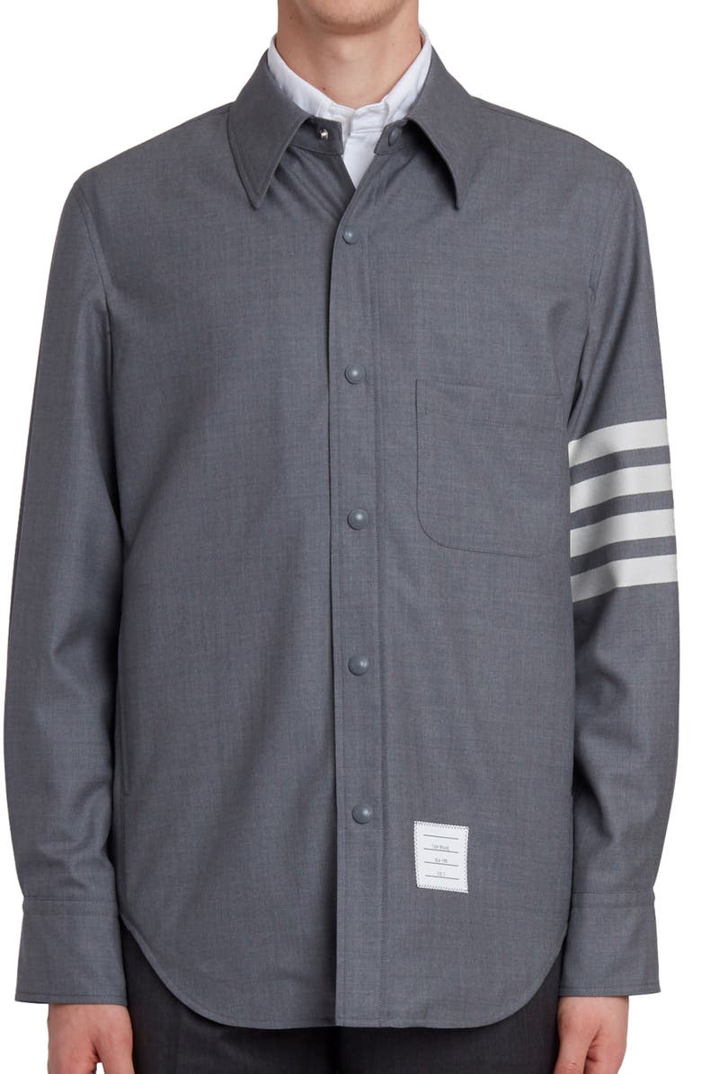 Thom Browne Four-Bar Slim Fit Wool Shirt, Main, color, Med Grey