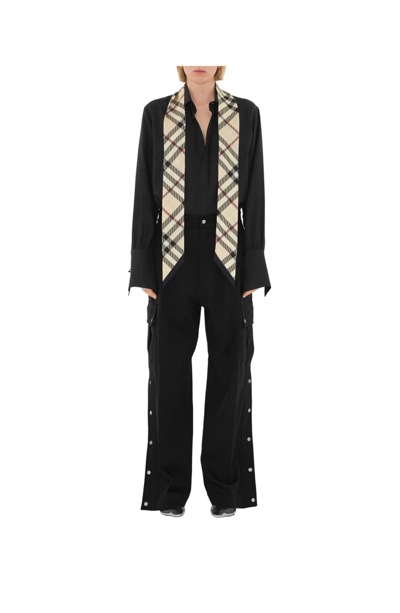 Burberry Skinny Check Silk Scarf, Alternate, color, Stone