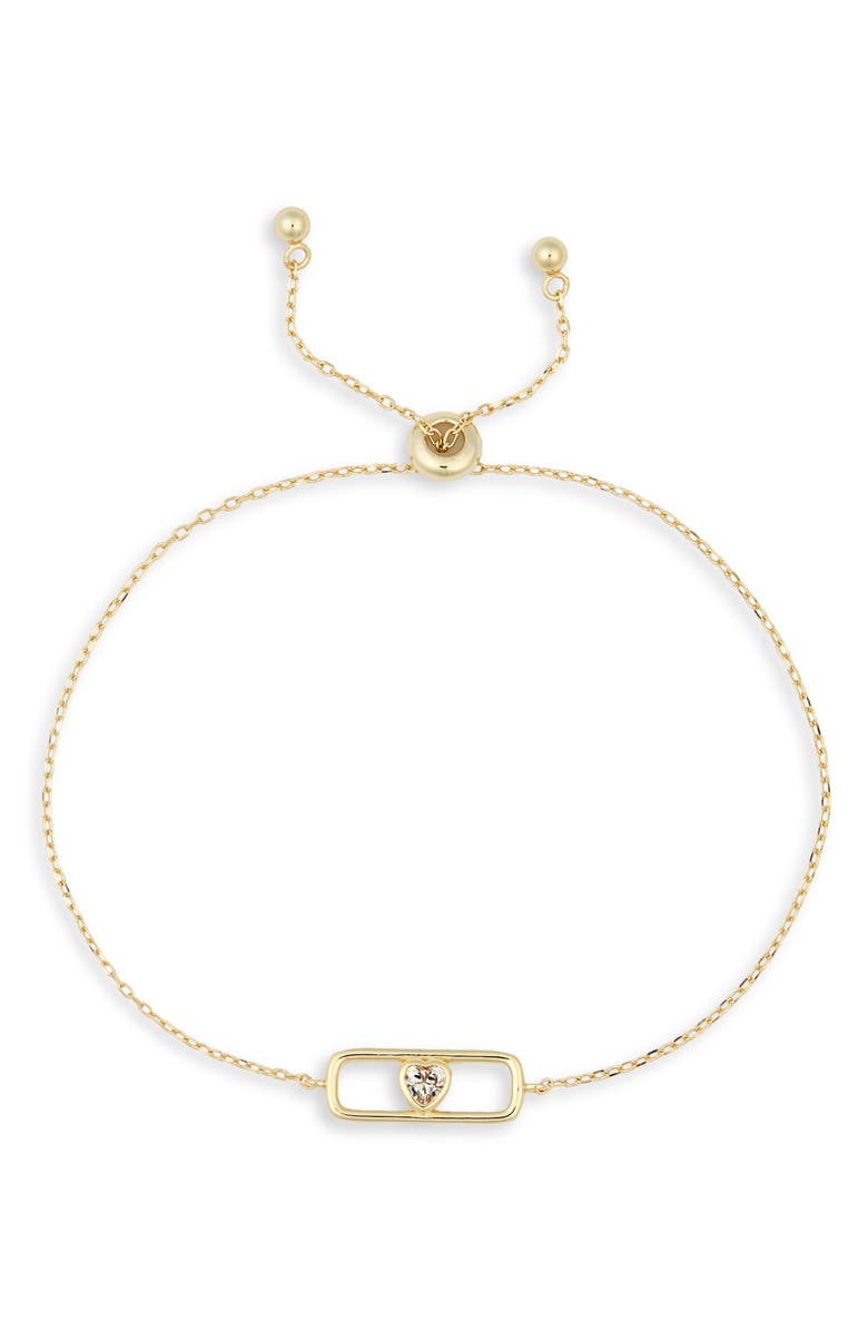 Argento Vivo Sterling Silver Heart Cubic Zirconia Charm Slider Bracelet, Main, color, Gold