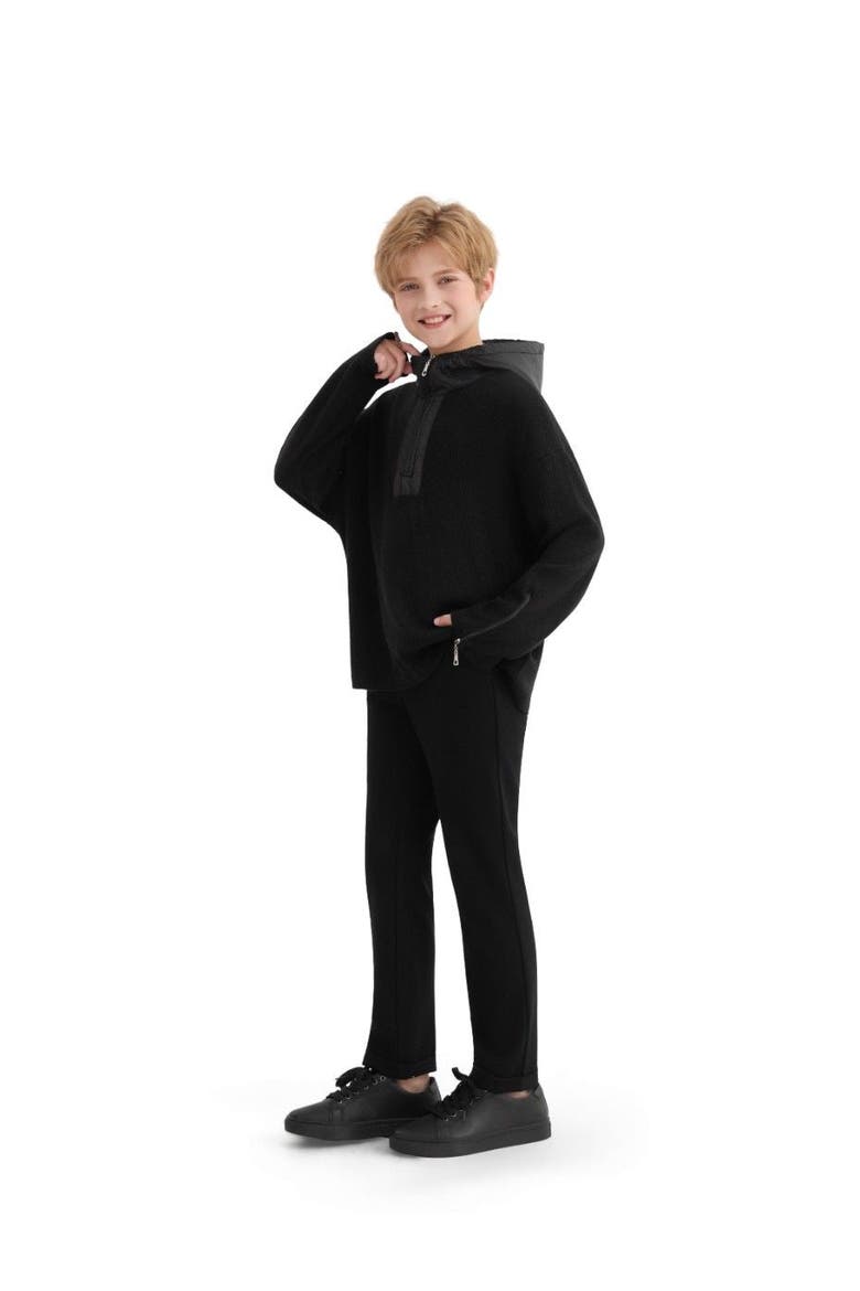 Ribbed Half-Zip Sweater, Alternate, color, Black