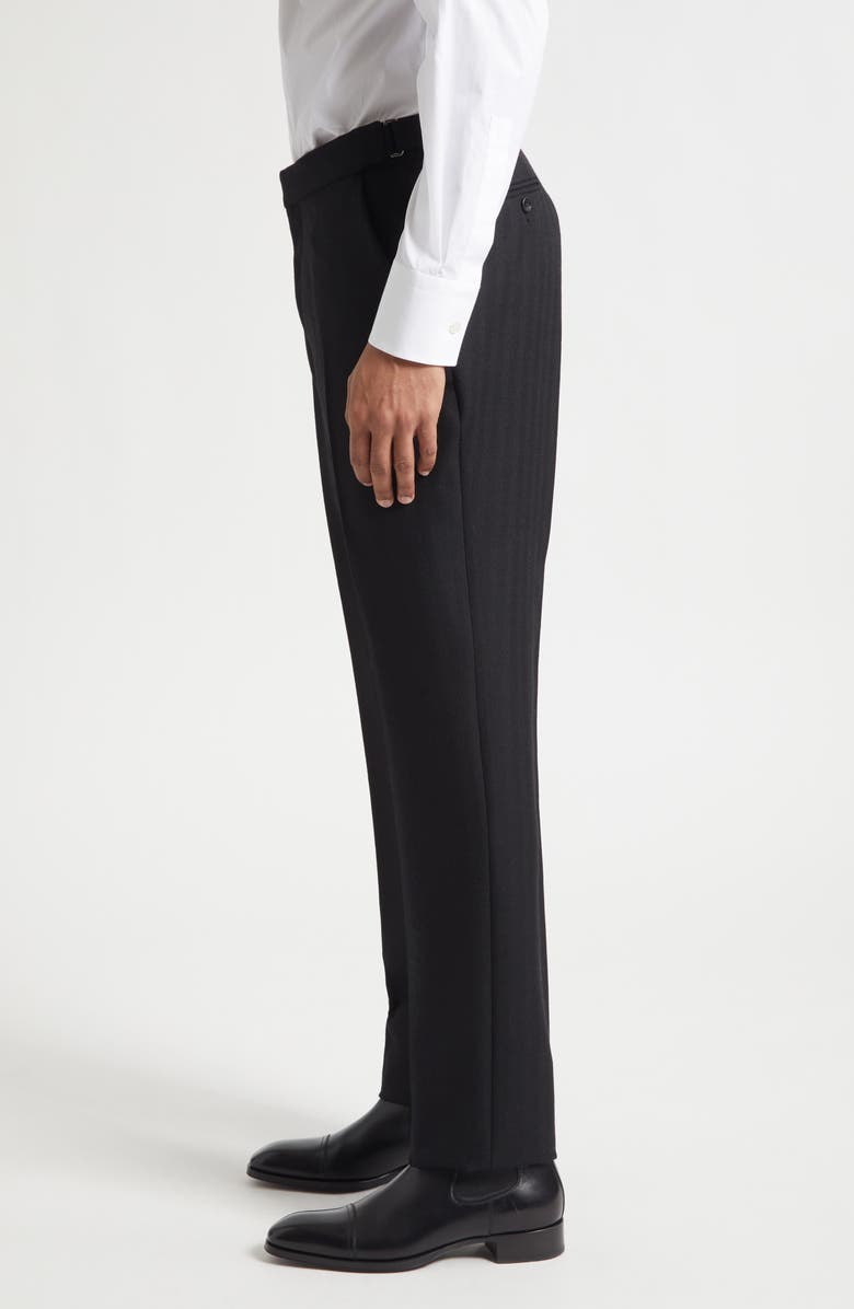 TOM FORD Flat Front Wool Herringbone Trousers, Alternate, color, Naa Black