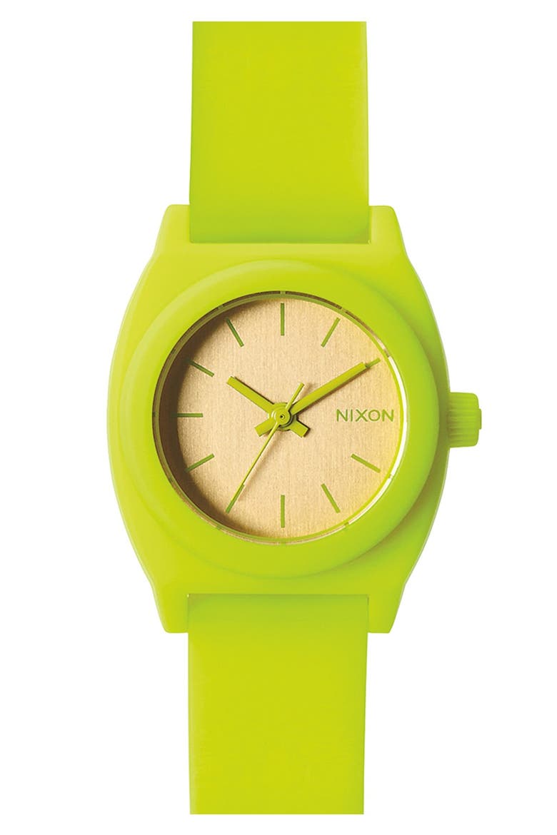 'The Small Time Teller' Round Watch, 26mm, Main, color, NEON YELLOW/ BEETLEPOINT
