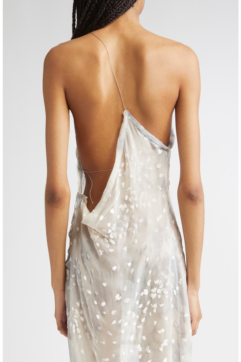 Tea Velvet Devoré Asymmetric Sheer Silk Blend Dress, Alternate, color, LIGHT GREY