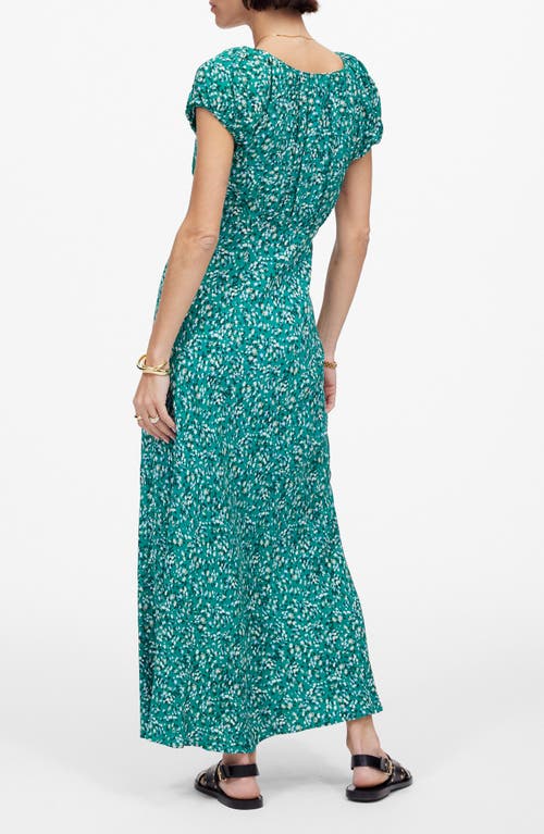 Madewell Ruched Scoopneck Midi Dress In Meadow Ditsy Kelly Green