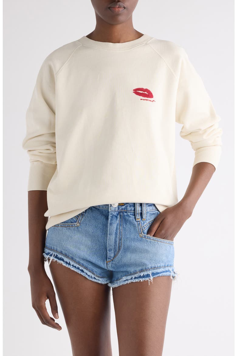 Millyny Lips Embroidered Fleece Sweatshirt, Main, color, ECRU