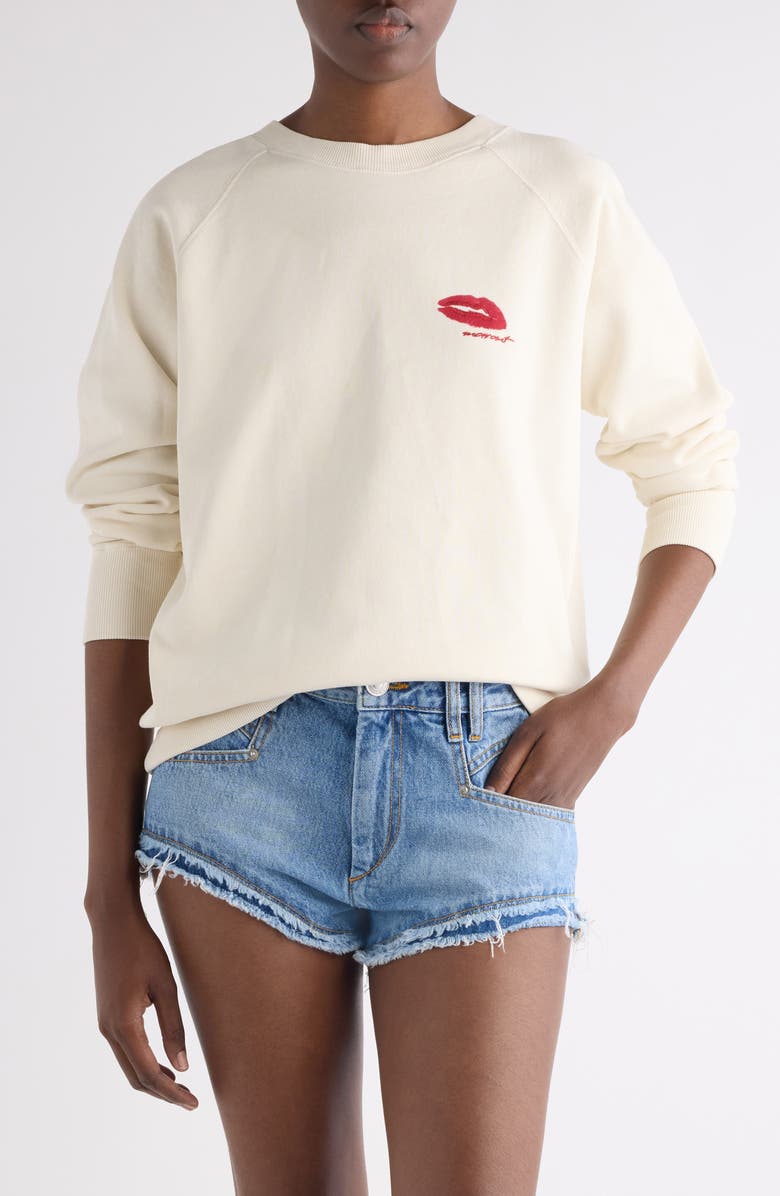 Isabel Marant Étoile Millyny Lips Embroidered Fleece Sweatshirt, Main, color, Ecru