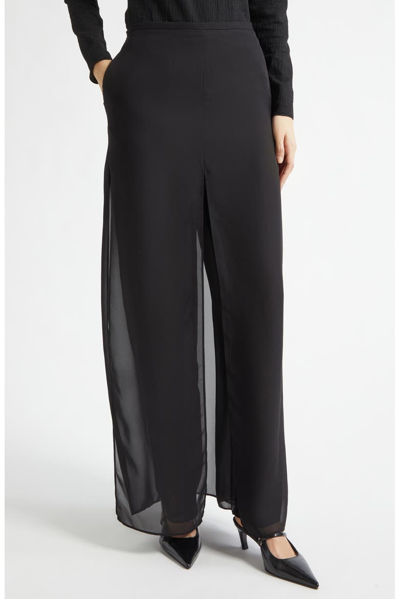 Georgette Panel Pants, Alternate, color, SOLID BLACK