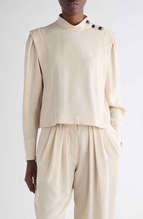 Felissa Button Shoulder Mock Neck Top