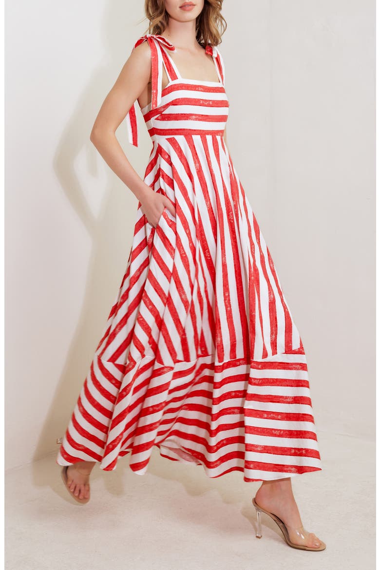 Tie Strap Maxi Dress, Alternate, color, RED/ WHITE