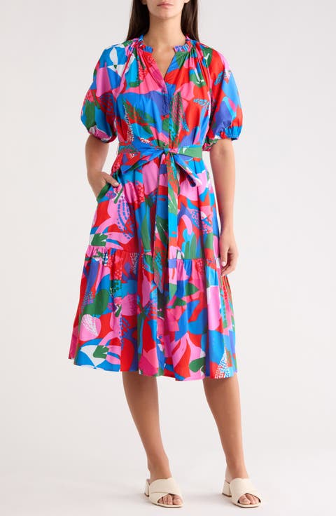 Exene Floral Wynette Tiered Cotton Midi Dress (Plus)