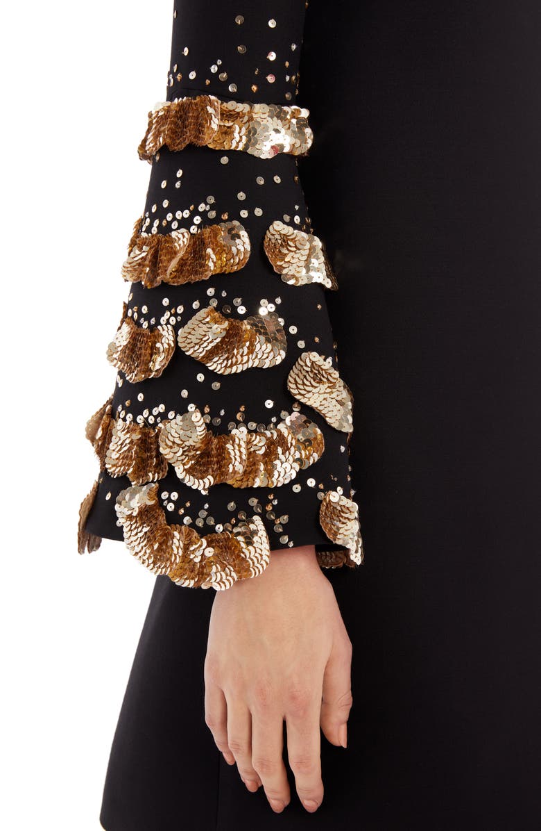 Valentino Sequin Bell Sleeve Wool & Silk Shift Dress, Alternate, color, 