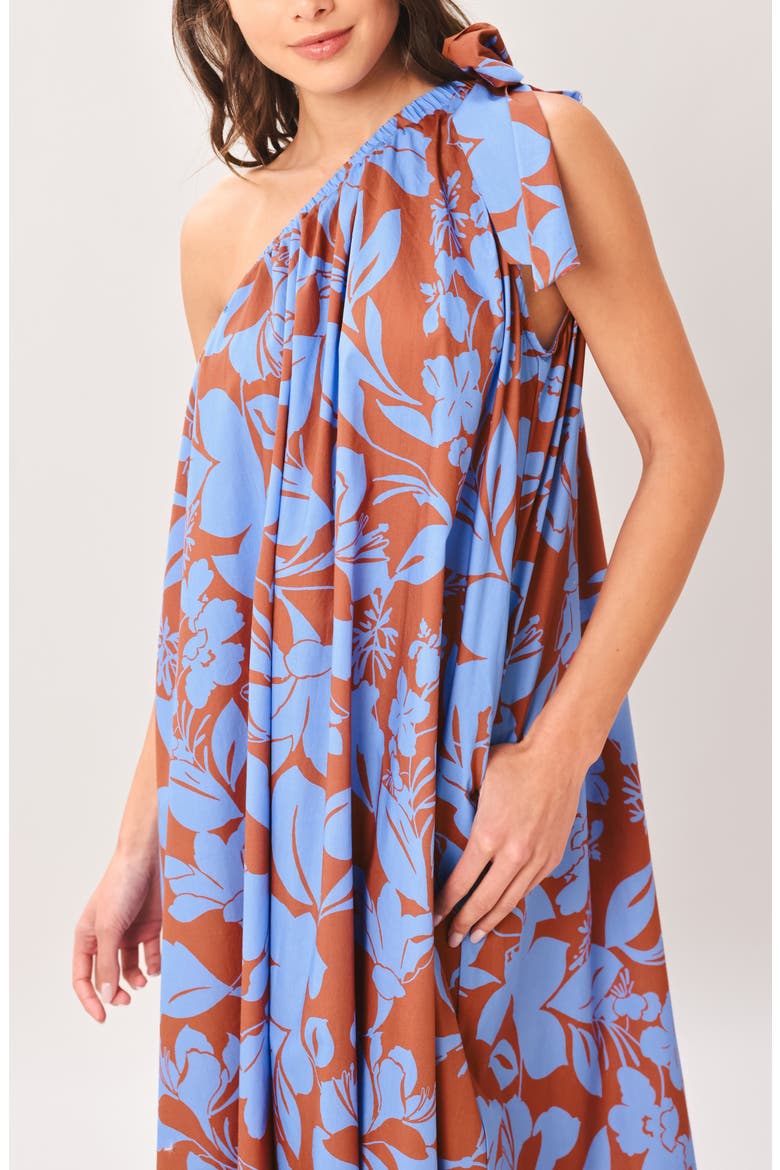 One Shoulder Cotton Midi Dress, Alternate, color, BROWN