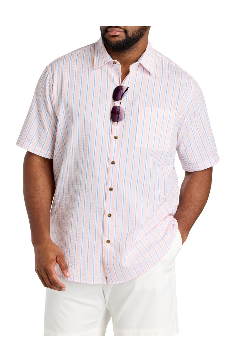 Oak Hill by DXL Big & Tall Seersucker Stripe Sport Shirt V2, Main, color, Pink