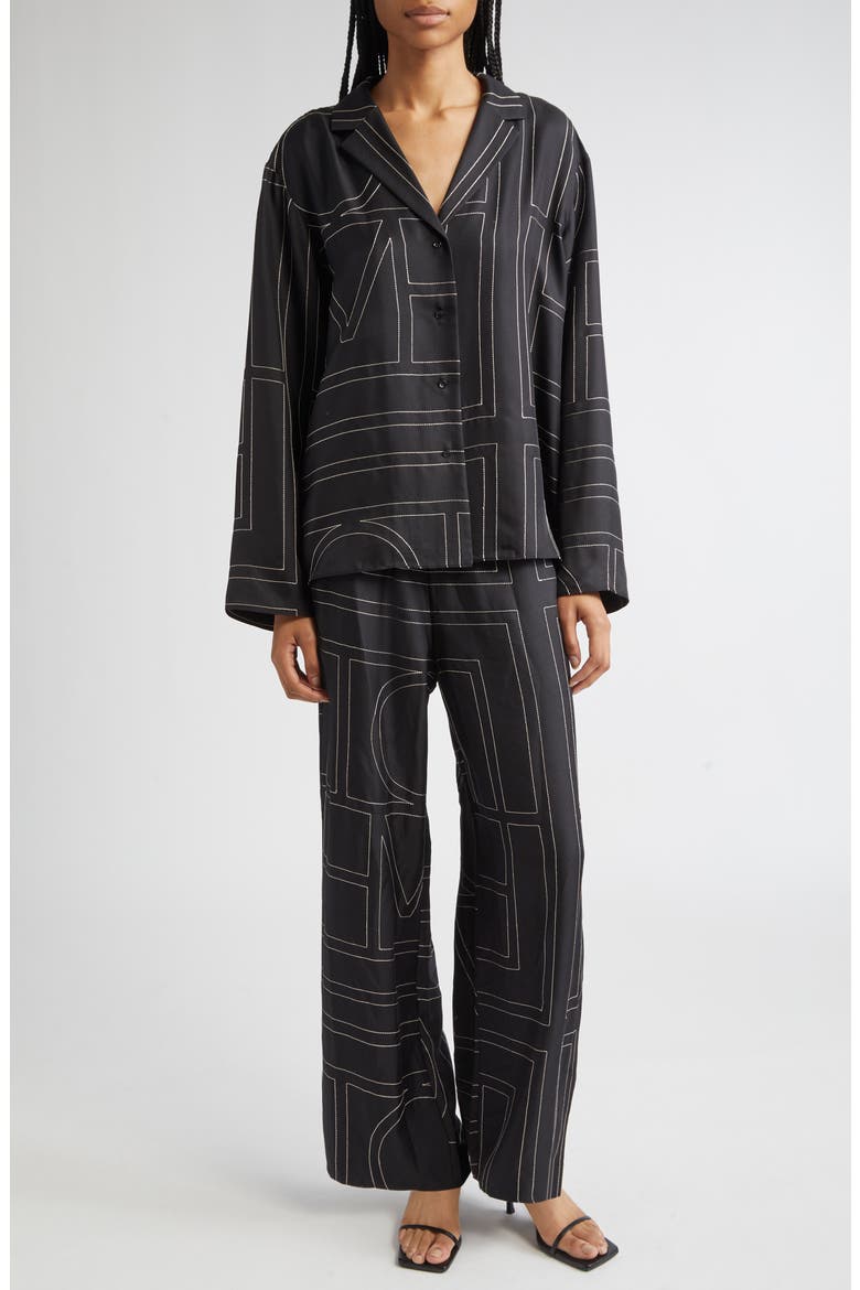 Totême Monogram Silk Pajama Bottoms, Alternate, color, BLACK MONOGRAM