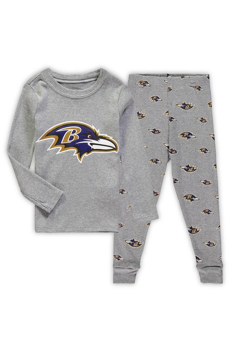 Outerstuff Toddler Heathered Gray Baltimore Ravens Sleep Set, Main, color, 