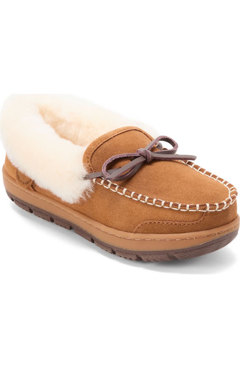 DEARFOAMS Fireside Gladstone Genuine Shearling Moccasin with Stitching, Main, color, Chestnut