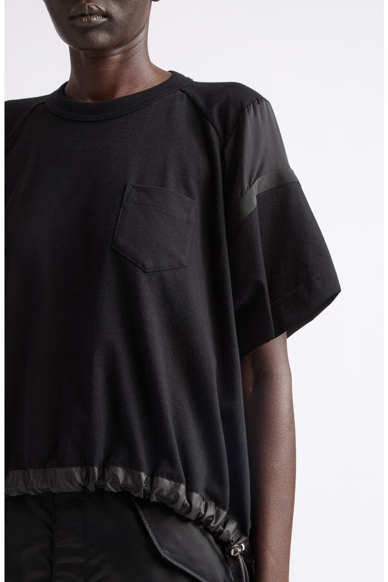 Oversize Satin & Cotton Jersey T-Shirt, Alternate, color, BLACK/ BLACK