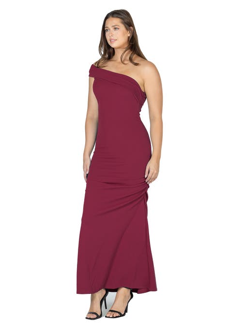 24seven Comfort Apparel Formal One Shoulder Rouched Mermaid Maxi Dress In Brown