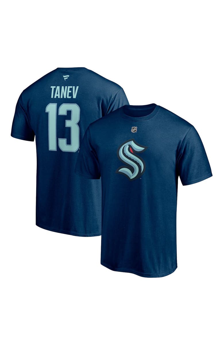 FANATICS Men's Fanatics Branded Brandon Tanev Deep Sea Blue Seattle Kraken Authentic Stack Name & Number T-Shirt, Main, color,