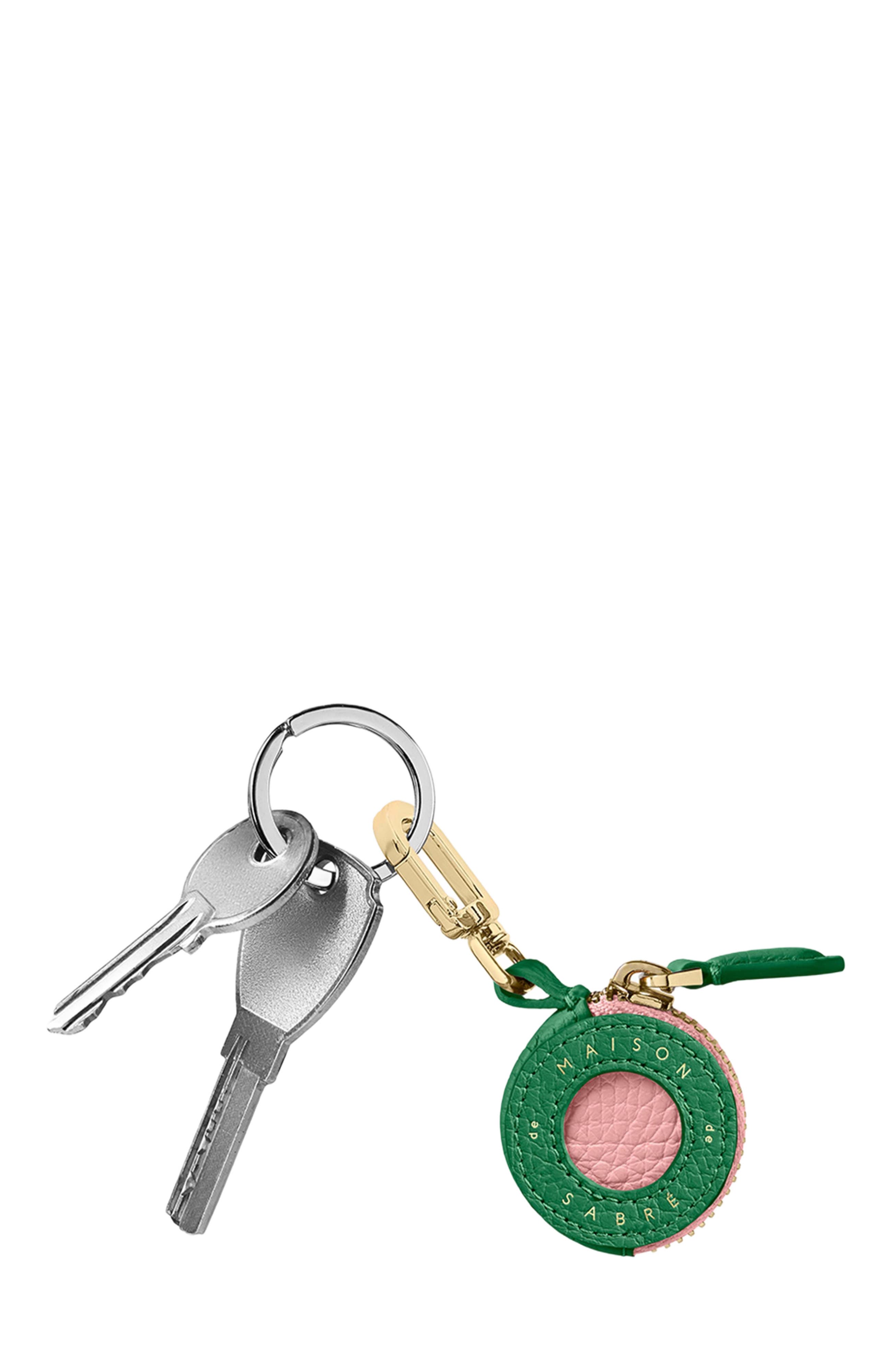 MAISON de SABRÉ Leather AirTag Charm, Alternate, color, Emerald Pink