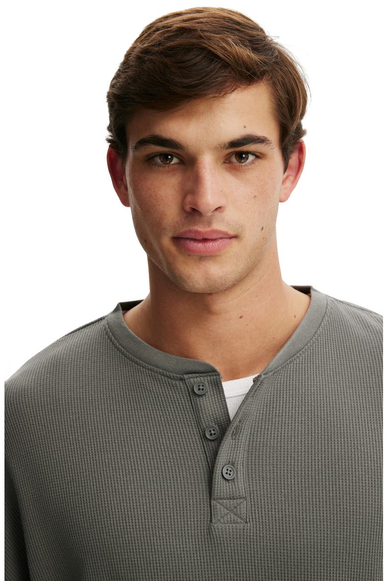 Men's Relaxed Fit Textured Henley Long Sleeve, Alternate, color, Slate Stone Waffle