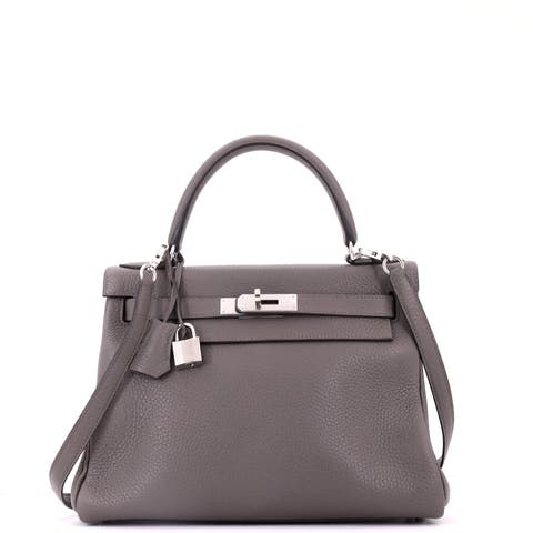 Kelly Handbag Grey Clemence with Palladium Hardware 28