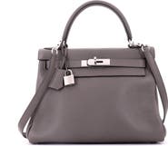 Pre-Owned Hermes Kelly Handbag Grey Clemence with Palladium Hardware 28