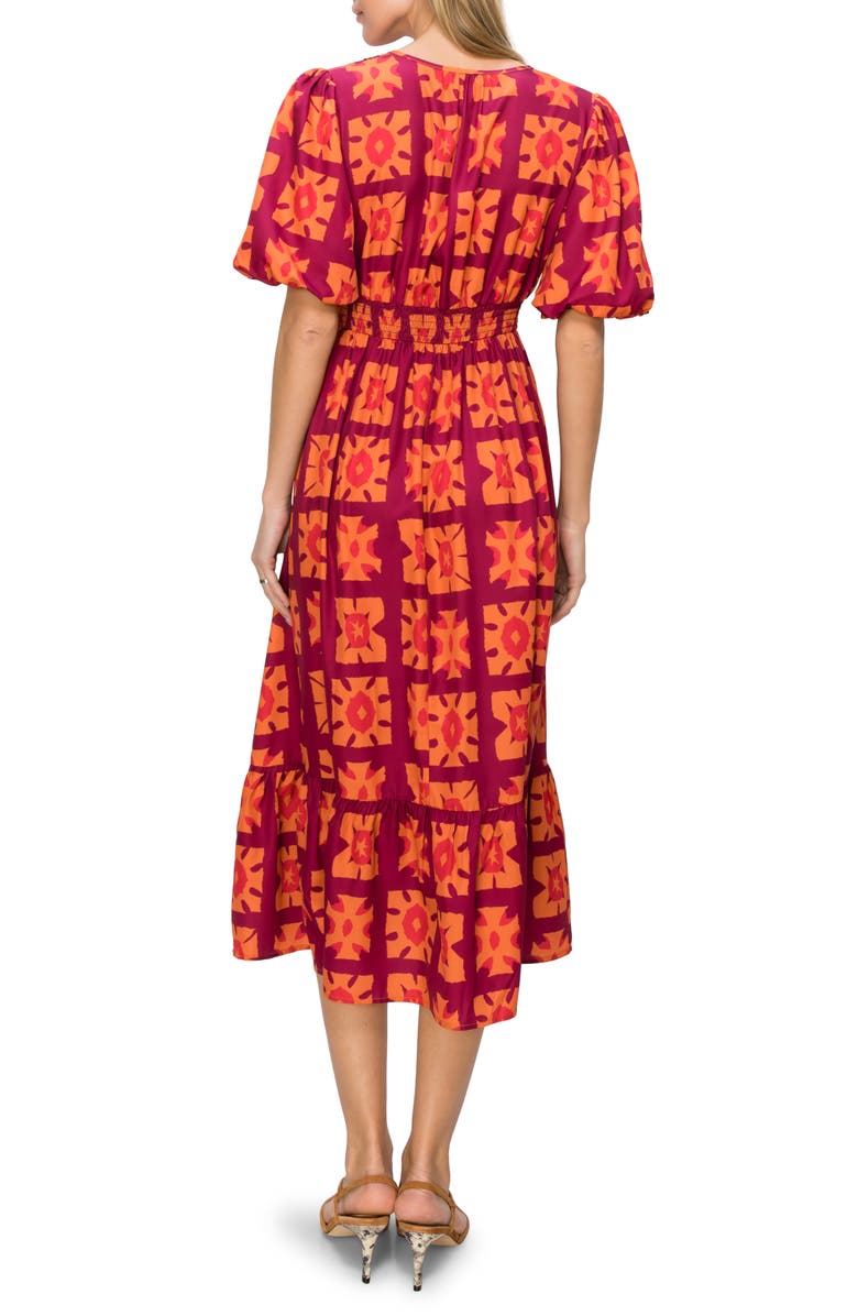 MELLODAY Puff Sleeve Faux Wrap Midi Dress, Alternate, color,