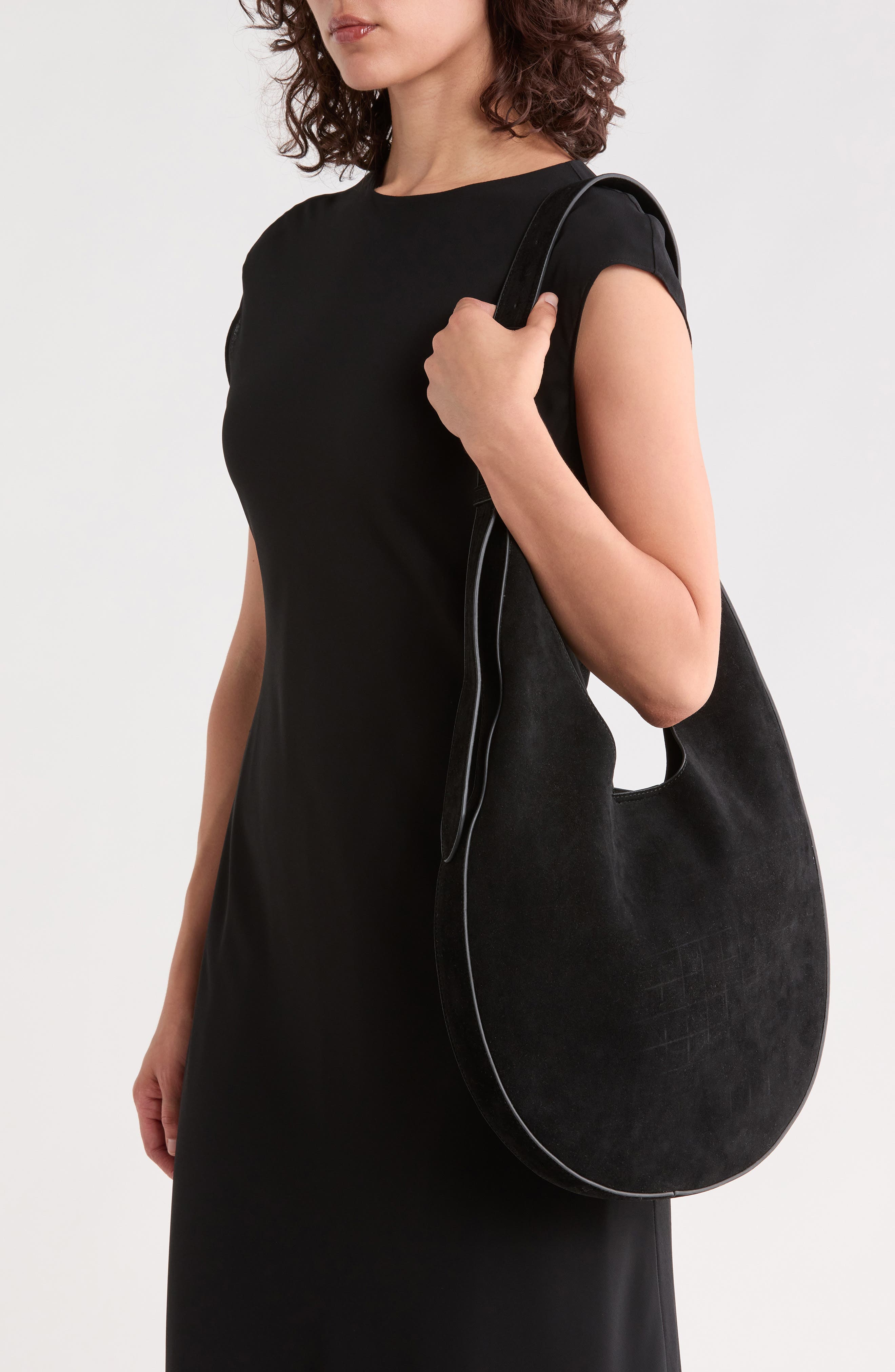 Hobo Faux Suede Shoulder Bag, Alternate, color, BLACK