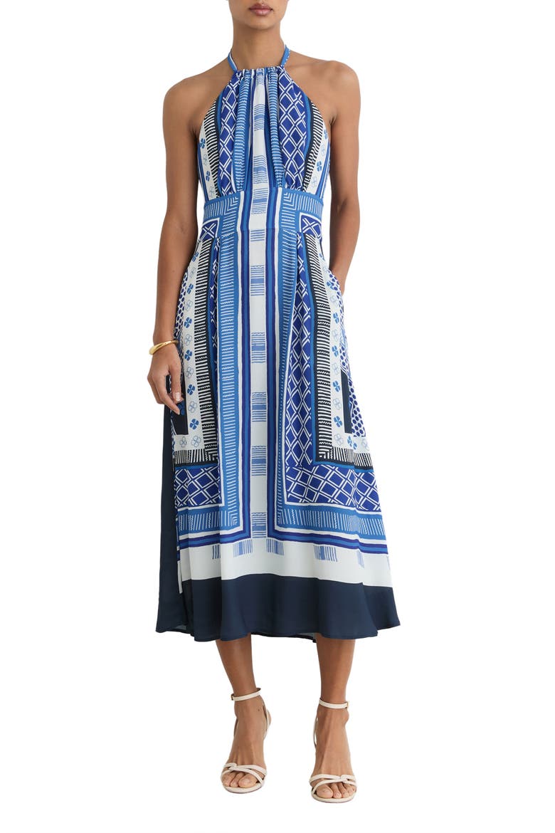 scarf print halter maxi dress Avec Les Filles Botanical Satin Scarf Tie Maxi Dress Women's Dress : 10