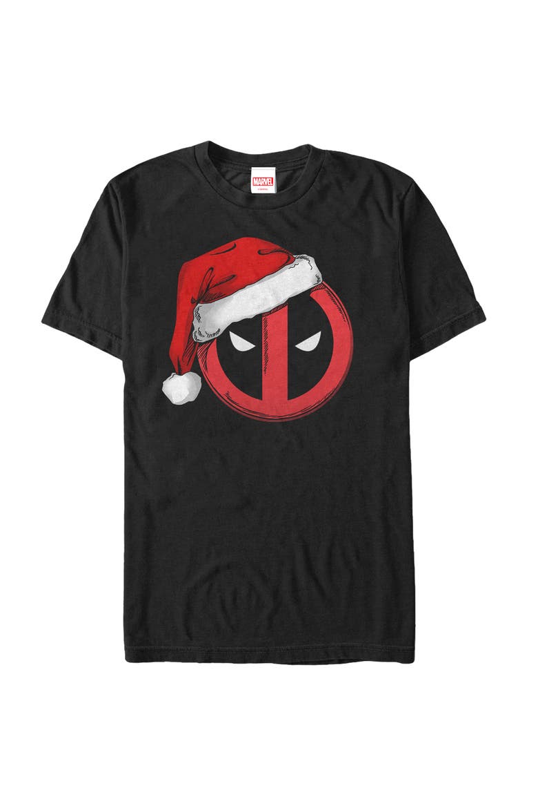 Men's Marvel Christmas Deadpool Santa Hat Graphic Tee, Main, color, Black
