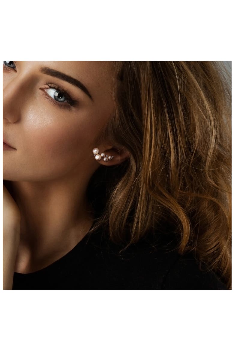 4–6.5mm Cultured Freshwater Pearl & White Topaz Crawler Stud Earrings, Alternate, color, WHITE
