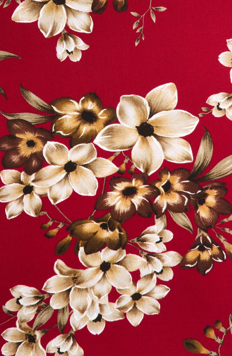 Connected Apparel Floral Side Ruched Faux Wrap Dress, Alternate, color, Crimson