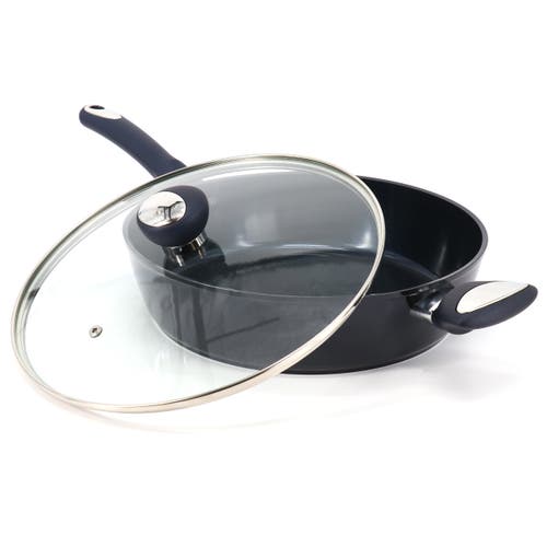 Oster Hawke 3.9 Quart Ceramic Nonstick Aluminum Saute Pan With Lid In Dark Blue In Black