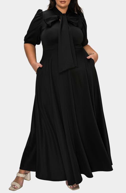 Farrah Donna Tie Neck Maxi Dress (Plus)