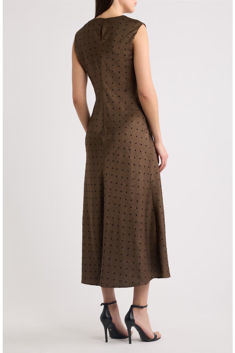 Polka Dot Satin Maxi Dress, Alternate, color, BROWN