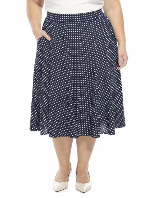 Plus Size Polka Dot Elastic Waist Pocket A-Line Midi Skirt