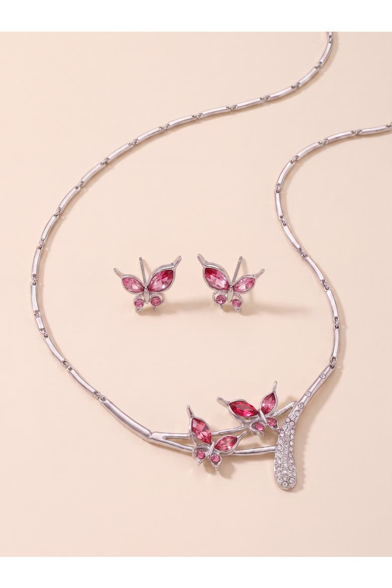 Butterfly Necklace and Earrings Set, Alternate, color, Pink