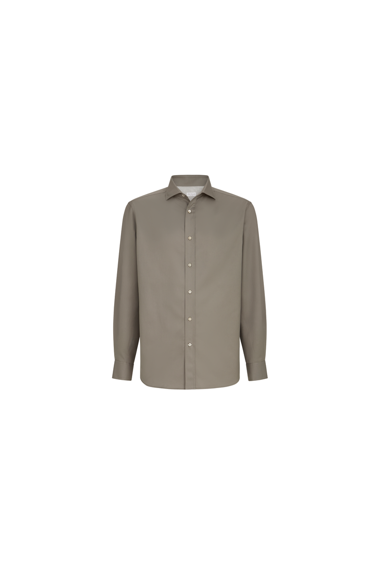 Garment-dyed twill  shirt with spread collar, Alternate, color, Brown