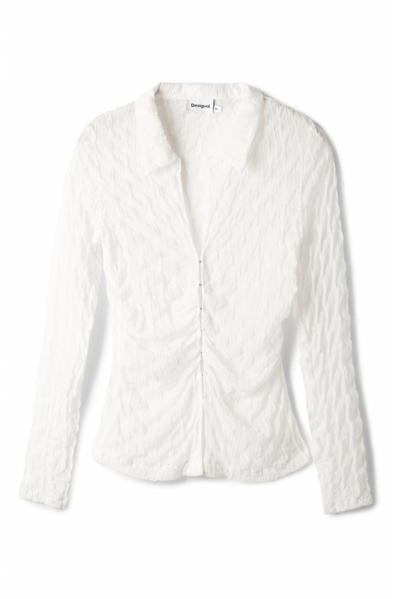 Leslie Textured Mesh Hook & Eye Shirt, Alternate, color, WHITE