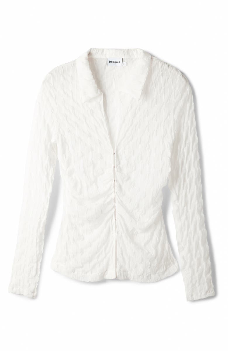 Desigual Leslie Textured Mesh Hook & Eye Shirt, Alternate, color,