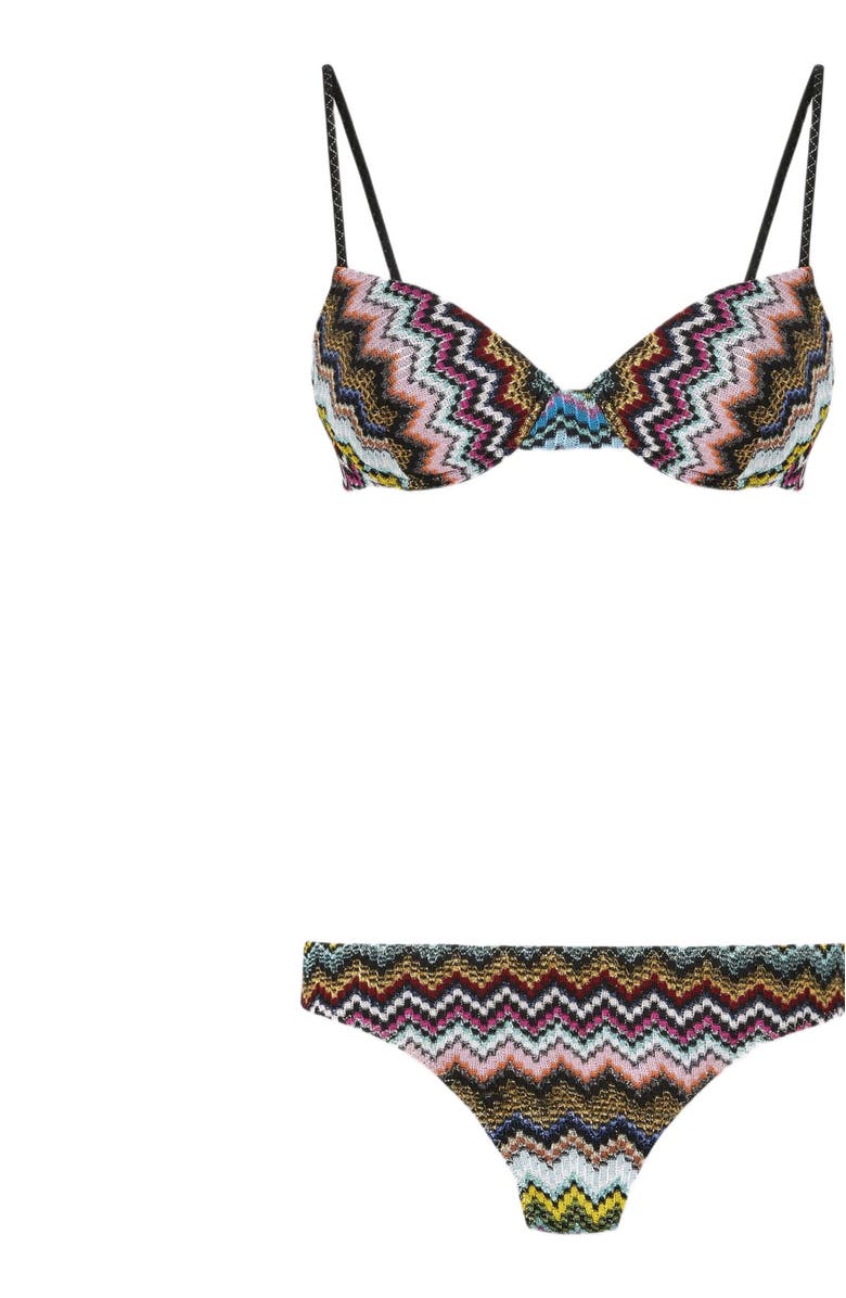 Missoni Balcony Bikini In Lamé Viscose With Zigzag Pixel-effect Pattern, Alternate, color, Black & Multicoloured