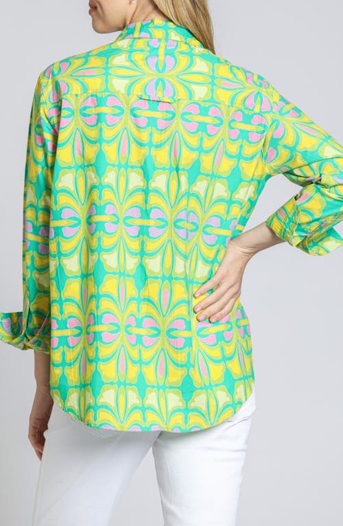 Apny Print Cotton Button-up Shirt In Lime Green Multi