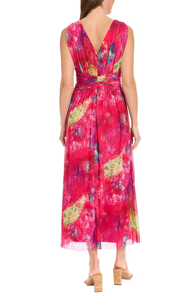 V-Neck Twist Front A-Line Maxi Dress, Alternate, color, PINK/ YELLOW