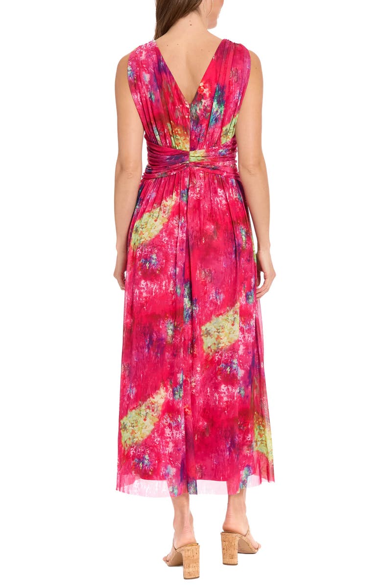 London Times V-Neck Twist Front A-Line Maxi Dress, Alternate, color, Pink/ Yellow