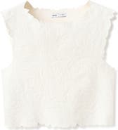 MANGO Floral Embroidered Cotton Blend Top