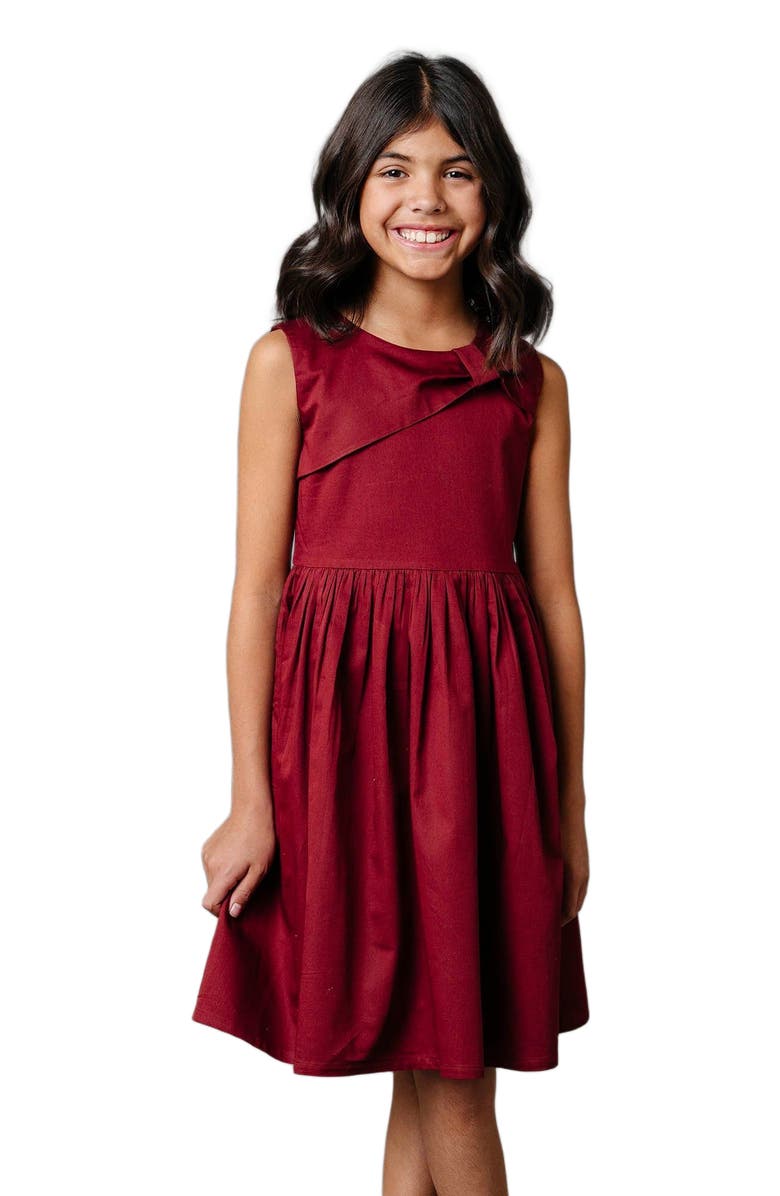 Hope & Henry Girls' Organic Asymmetrical Bow Party Dress, Toddler, Alternate, color, Oxblood Sateen