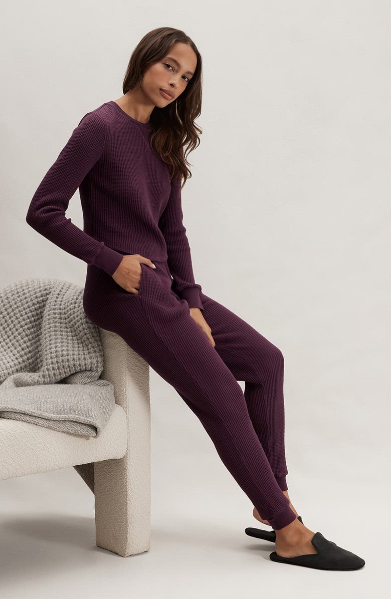 Lunya Waffle Soft Crewneck Top, Alternate, color, Vintage Merlot